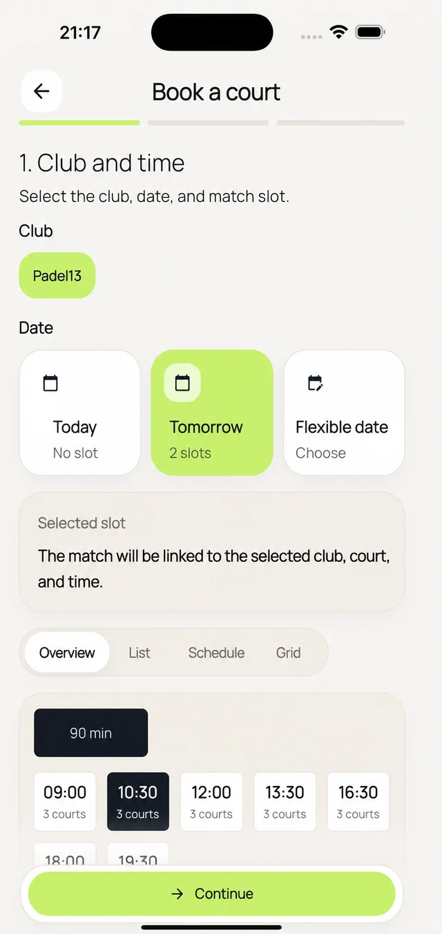 Court bookings, connected to club life.
