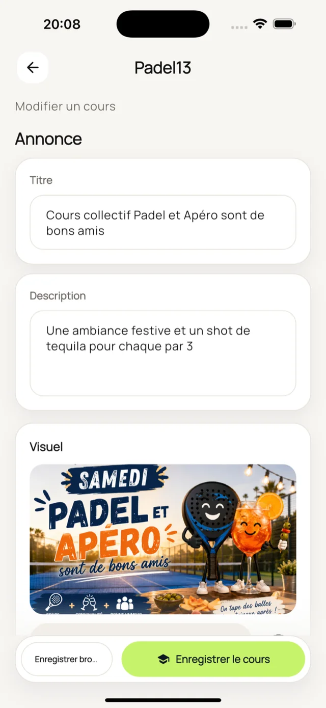 Détail et inscription à un cours dans NextSet