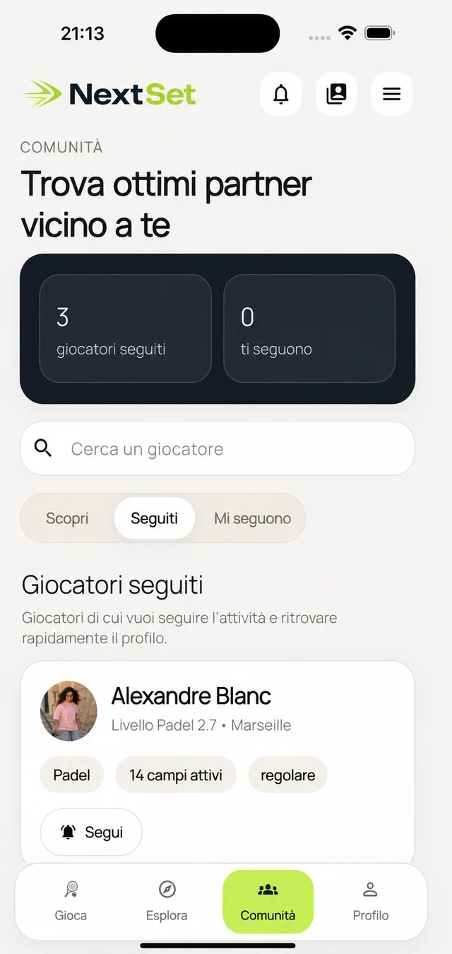 Comunità dei giocatori in NextSet