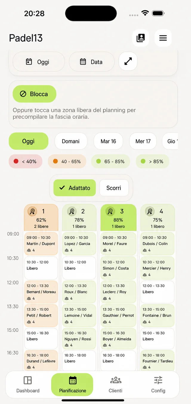 Programmazione dei campi e prenotazioni in NextSet